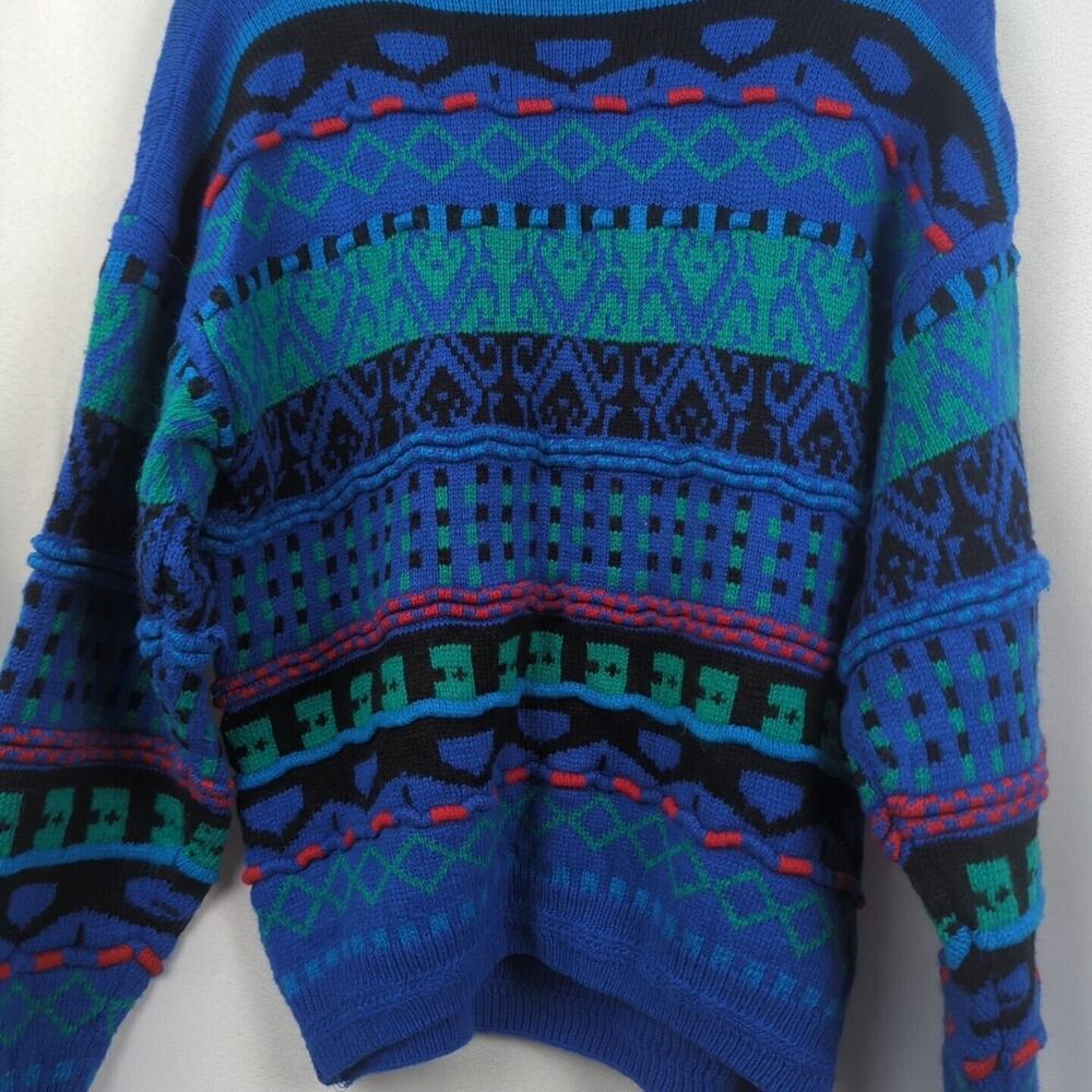 Concrete Mix Sweater Mens Size L Vintage Crew Neck Knit Pullover Blue Green Red - Picture 12 of 14